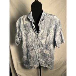 Ermenegildo Zegna Linen Button Up Shirt Men’s XXL Blue Floral Short Sleeve